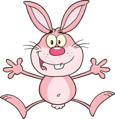 Happy Pink Rabbit Cartoon Character Jumping