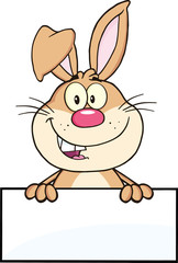 Cute Rabbit Cartoon Mascot Character Over Blank Sign