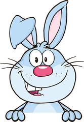Blue Rabbit Cartoon Mascot Character Over Blank Sign