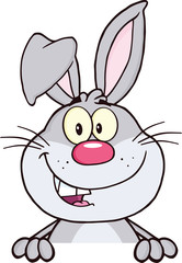 Gray Rabbit Cartoon Mascot Character Over Blank Sign