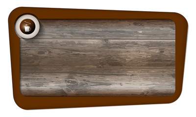 box for entering text on textured wood and cup of coffee