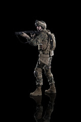 U.S. marine. American soldier. Isolated on black.