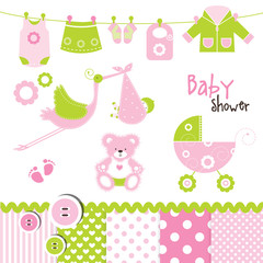 Fototapeta premium Baby girl design elements for invitations, scrapbook ...