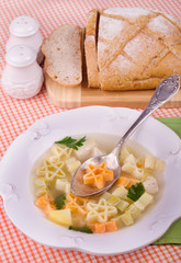 Stars shaped pasta soup