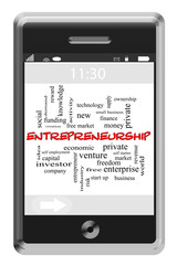 Entrepreneurship Word Cloud Concept on Touchscreen Phone