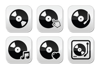 Vinyl record, dj vector buttons set