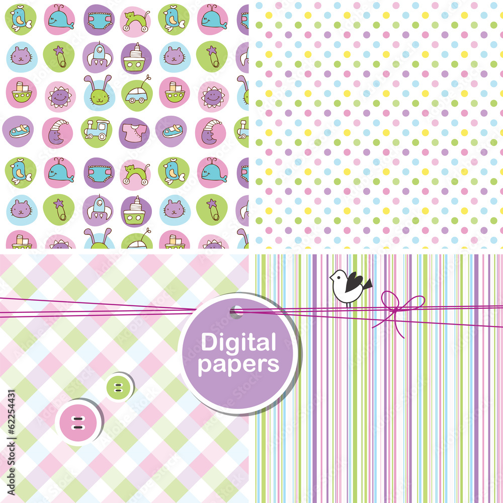 Wall mural set of cute seamless patterns