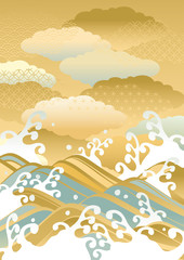 淡い_和柄_雲_日本_金