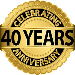 Celebrating 40 years anniversary golden label with ribbon, vecto
