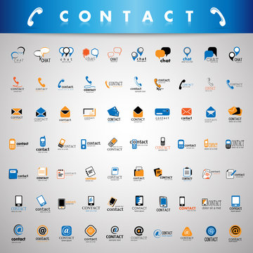 Contact Icons Set - Isolated On Gray Background