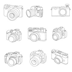 Hand Drawn Set of Vector Cameras