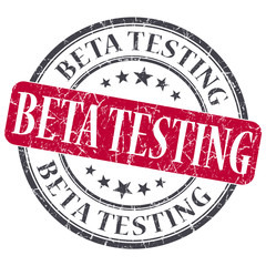 Beta Testing red grunge round stamp on white background
