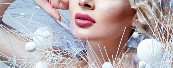 Nail art. Beautiful Woman With perfect  Nails and Luxury Makeup.