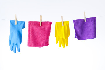 cleaning gloves and cloths