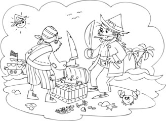 Two pirates fighting for treasure chest