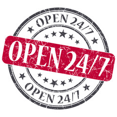 Open 24 7 red grunge vintage round stamp