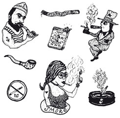 Smoke Tobacco Drugs And Cigarettes Set