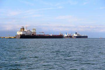Anchored ships at the harbor