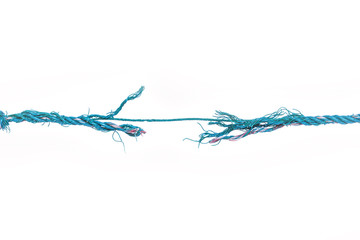 The rope breaks in excess of efforts. On a white background