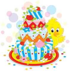 Little Chick with a fancy cake