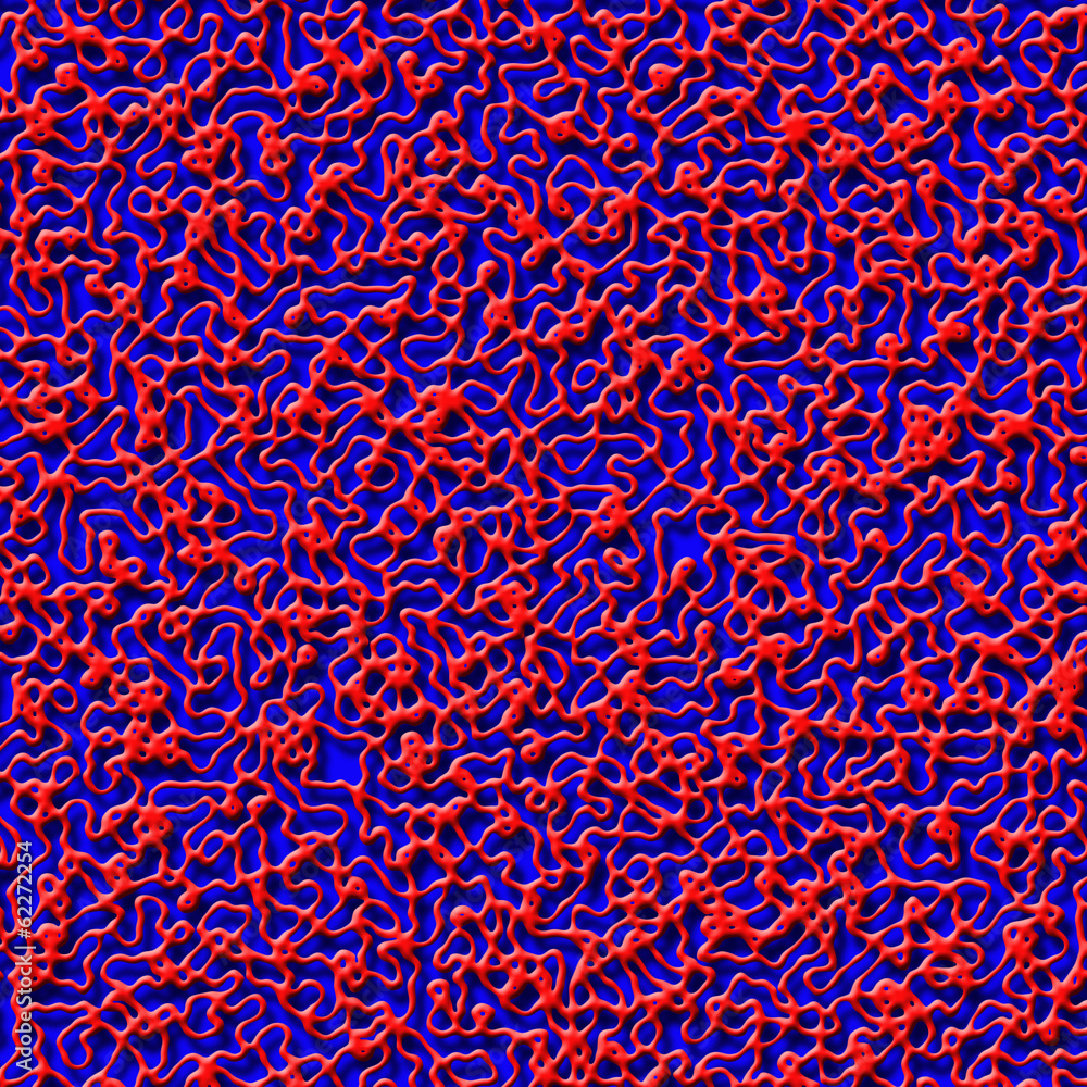 Aufkleber an abstract of squiggly red lines floating above a blue backgrou