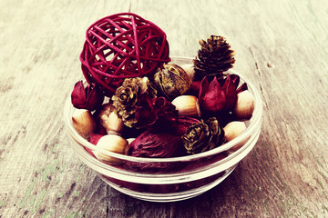 aroma sachet on a grunge wooden background