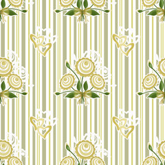 Seamless floral yellow pattern texture on striped background