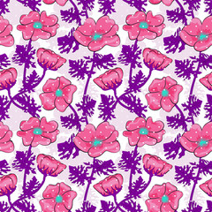Seamless pink flowers pattern on white