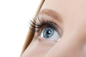 Female eye with long eyelashes close-up