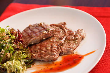 steak with salad