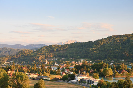 Resort Portschach am Worthersee and Lake Worthersee. Austria