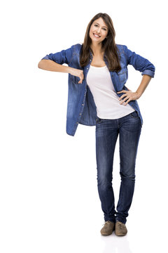 Beautiful and attractive woman wearing  a jeans shirt 