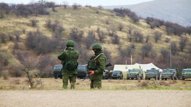Russian soldiers in Perevalne, Ukraine