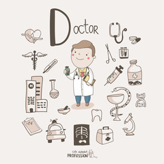 Cute vector alphabet Profession. Letter D - Doctor - 62276007