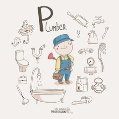 Cute vector alphabet Profession. Letter P - Plumber - 62276214