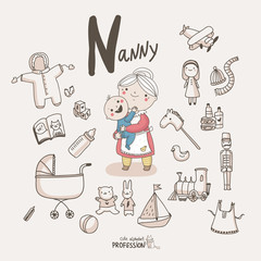 Cute vector alphabet Profession. Letter N - Nanny - 62276220