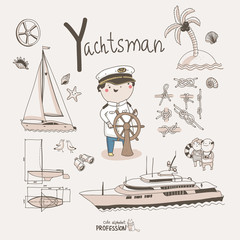 Cute vector alphabet Profession. Letter Y - Yachtsman - 62276439