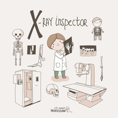 Cute vector alphabet Profession. Letter X - X-Ray Inspector - 62276443