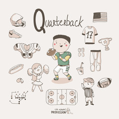 Cute vector alphabet Profession. Letter Q - Quarterback - 62278238
