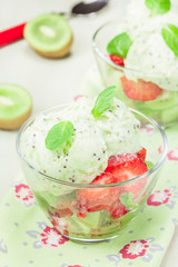 Ice cream. Tropical kiwi ice cream dessert.