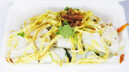 Noodle steamed foods to take home with close up background