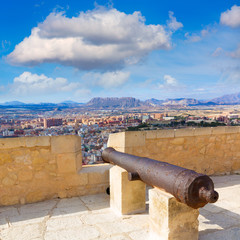 Alicante skyline and old canyons of Santa Barbara Castle