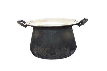 Old black pot on a white background