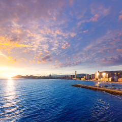 Benidorm Alicante sunset playa de Poniente beach in Spain