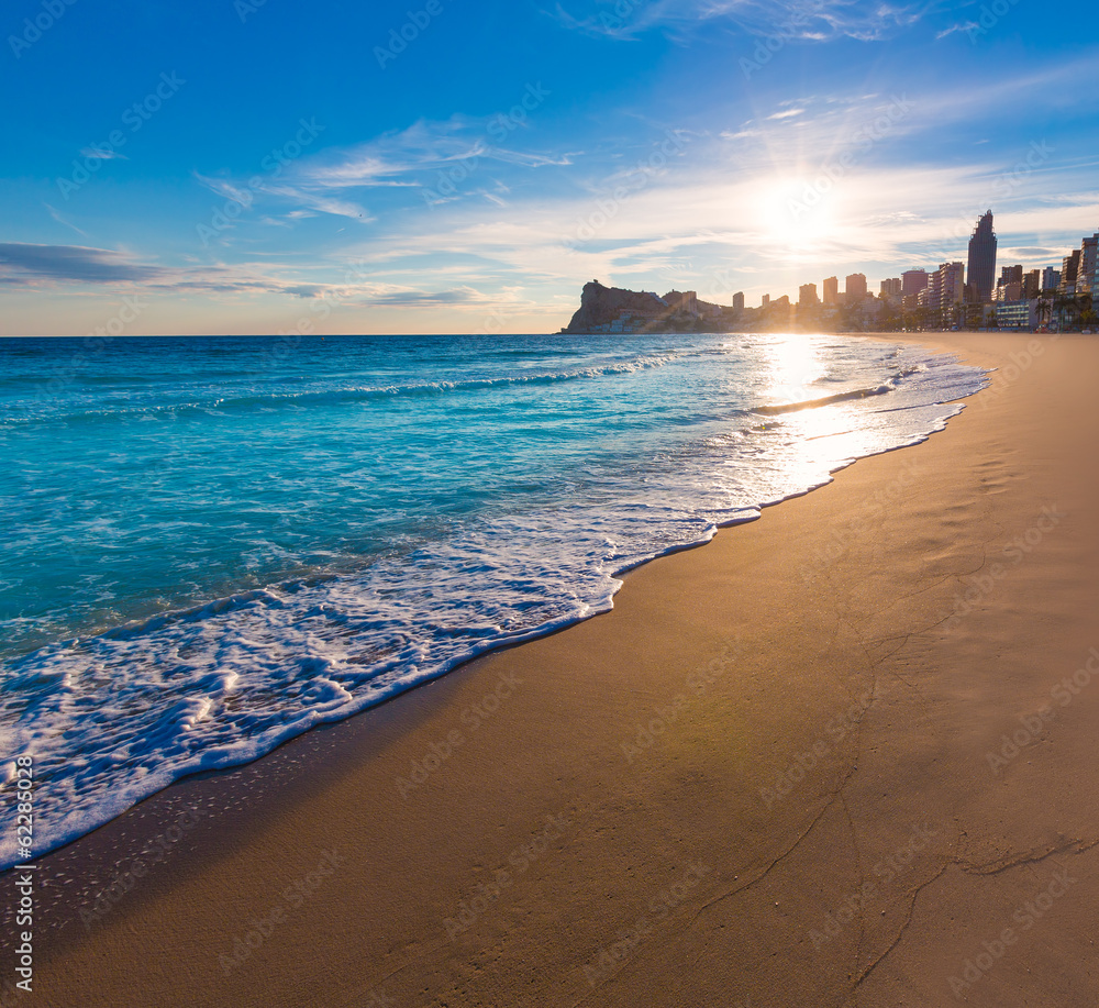 Sticker Benidorm Alicante playa de Poniente beach sunset in Spain