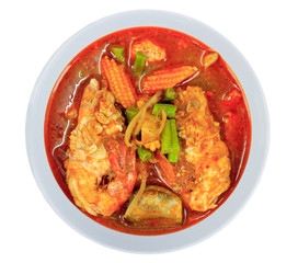 Shrimp  Curry  spicy Thai food n bowl on white background