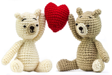 bear with heart on white background