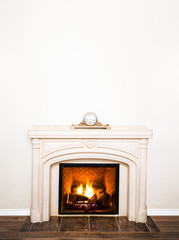 Luxurious White Marble Fireplace and empty wall