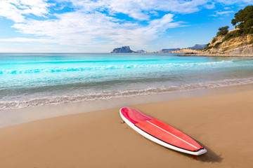 Moraira playa El Portet beach with paddle sufrboard at Alicante
