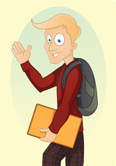 Cartoon school boy with backpack